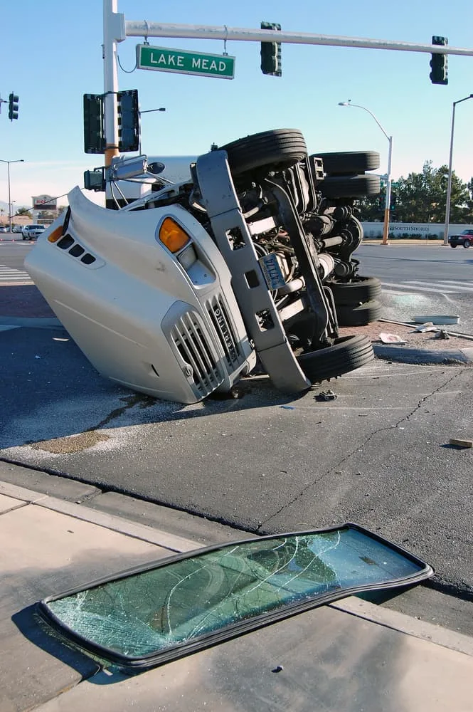 Overturned truck on road in McClean, Virginia