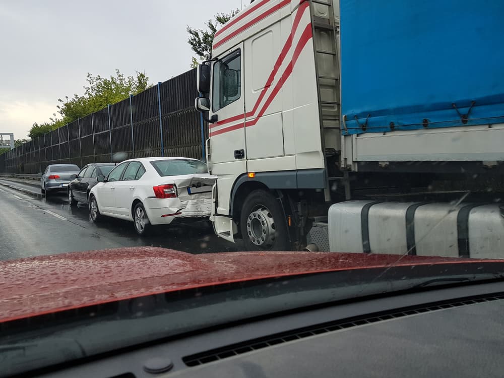 A rear-ended accident between truck and car