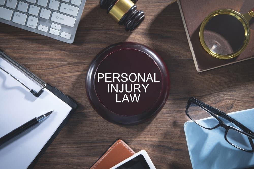 Personal Injury Law. Judge gavel and other objects.