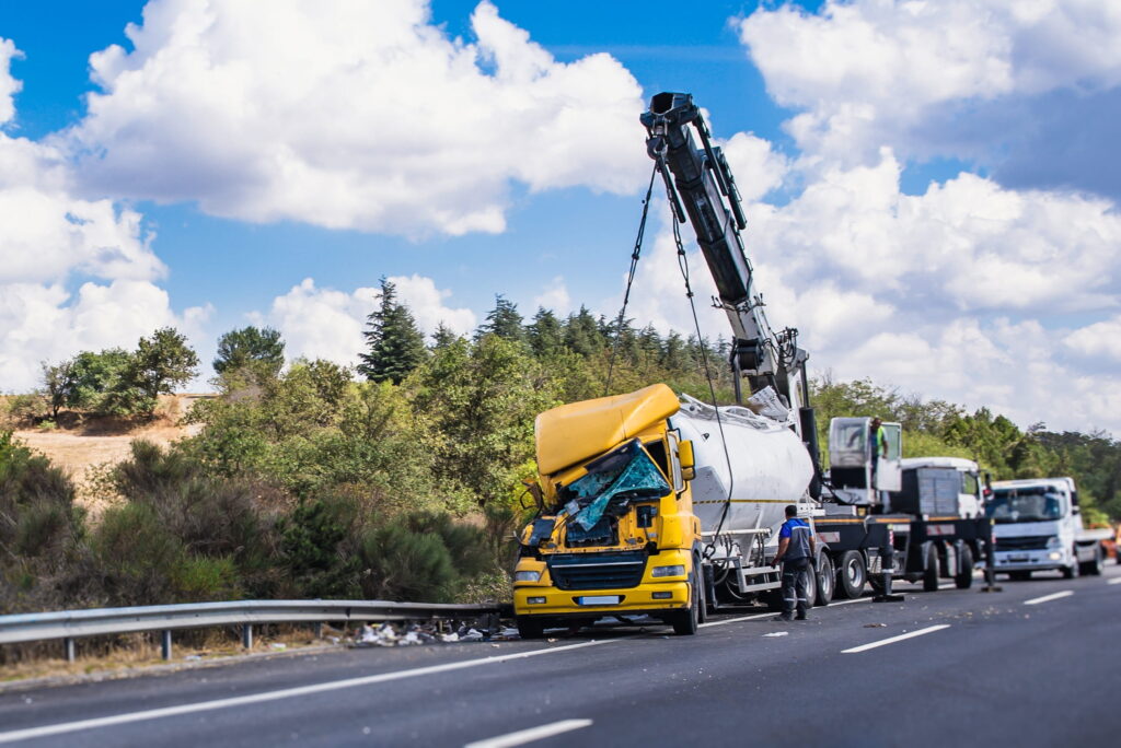 Commercial truck accident scene where company liability may be investigated