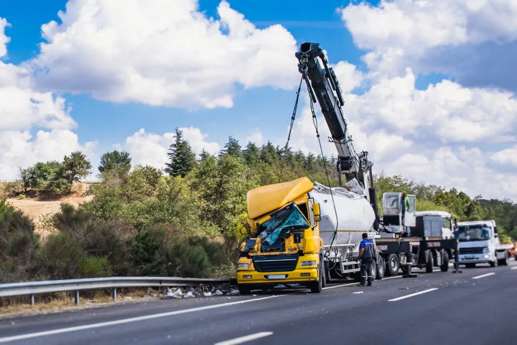 Commercial truck accident scene where company liability may be investigated
