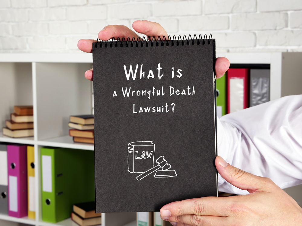 Notebook explaining what a wrongful death lawsuit is under the law