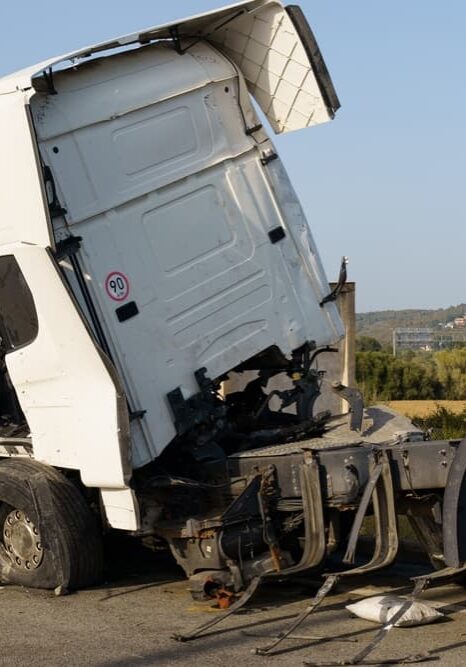 Northern Virginia Truck Accident Lawyer A truck damaged in an accident parked in a parking lot.